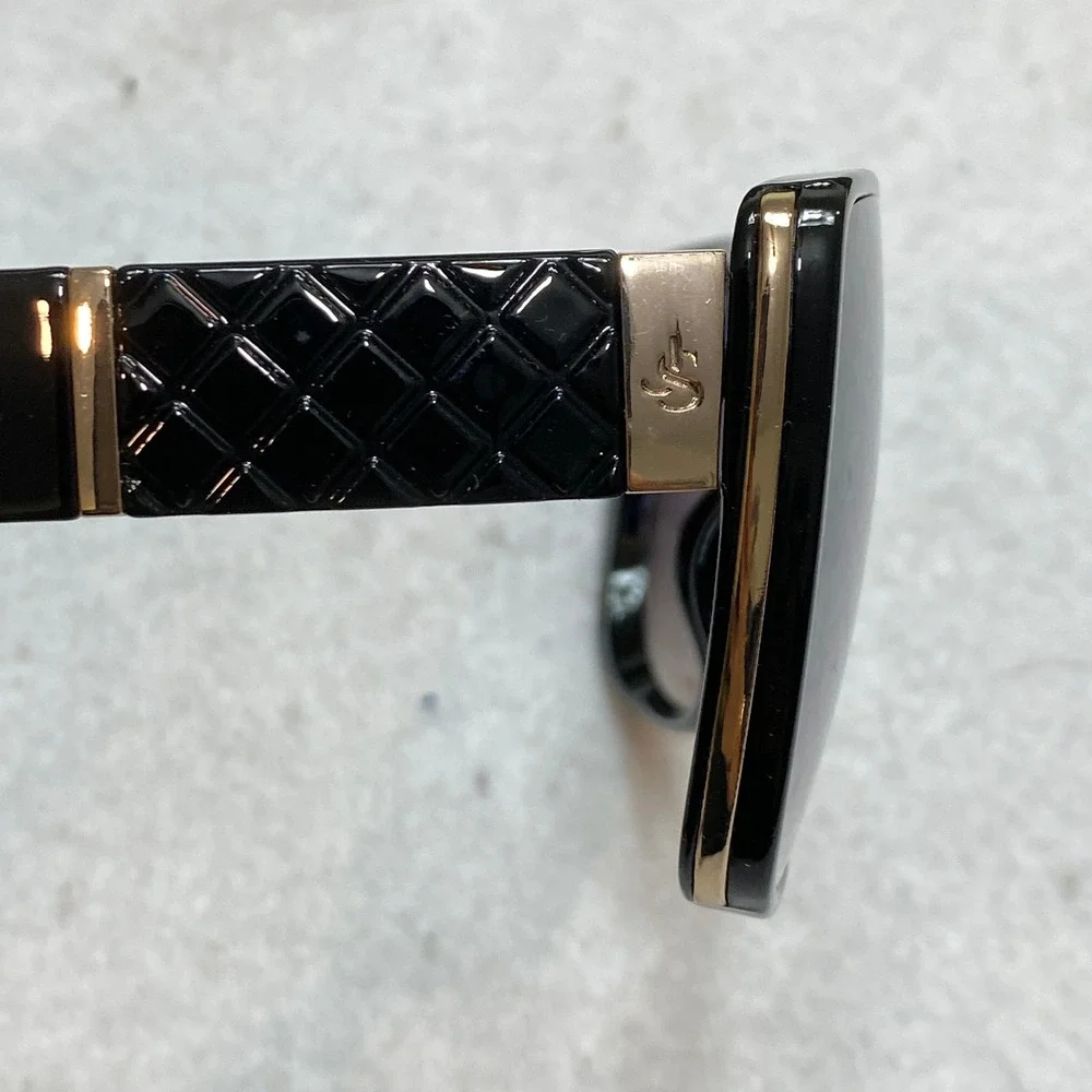 Jessica Simpson Sunglasses Womens OS Black Cat Eye Quilted Gold Detail J5540